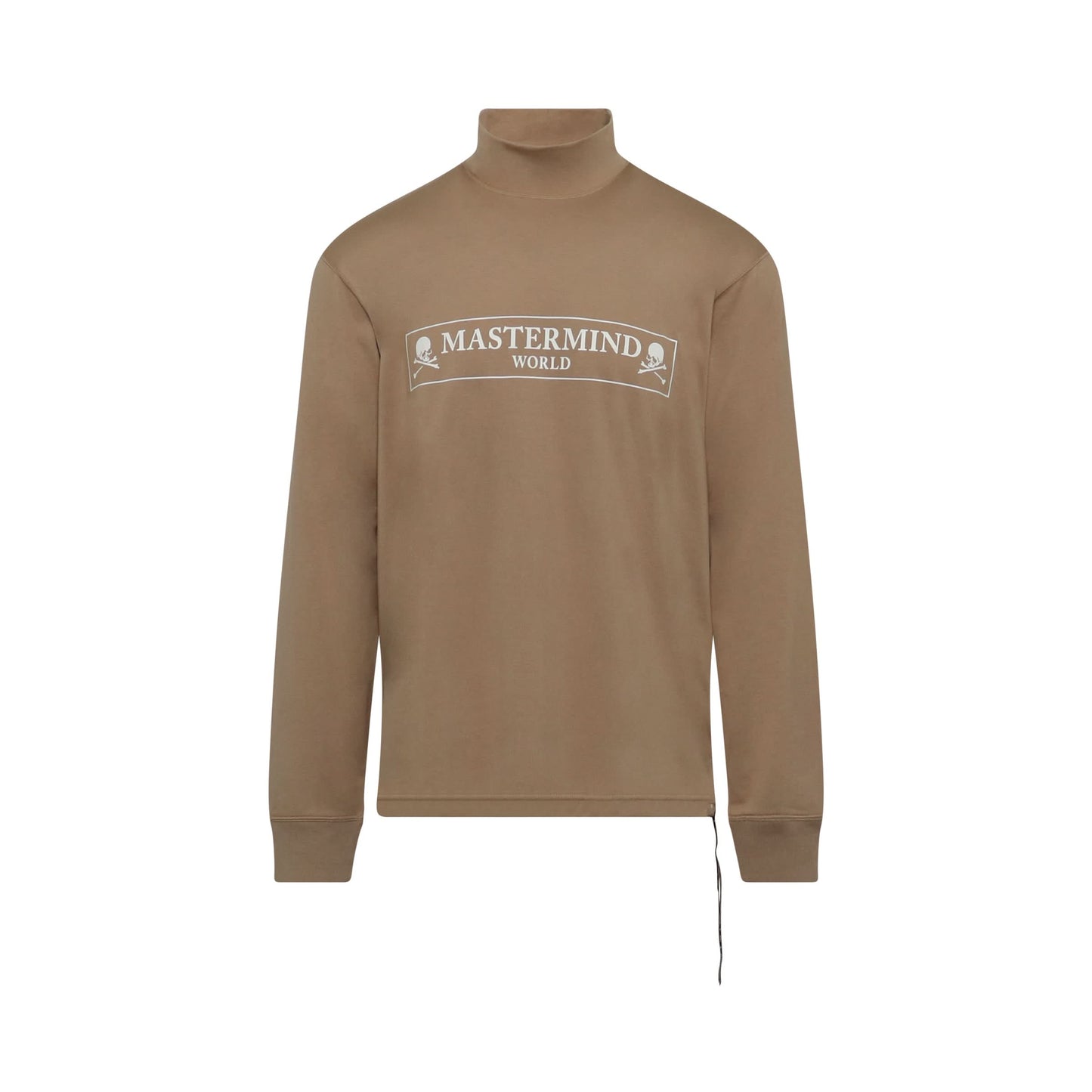 Boxed Logo Hi Neck Long Sleeve T-Shirt in Beige