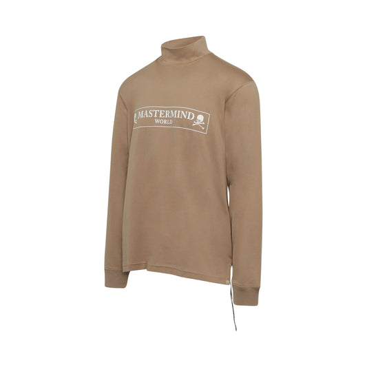 Boxed Logo Hi Neck Long Sleeve T-Shirt in Beige