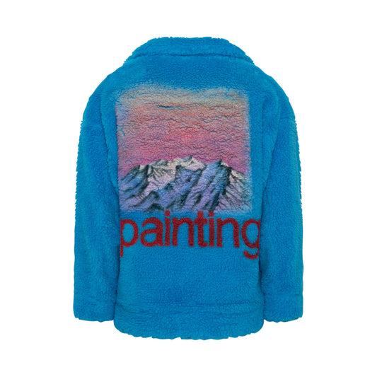 Hand-Painted Recycle Fur Jacket in Light Blue