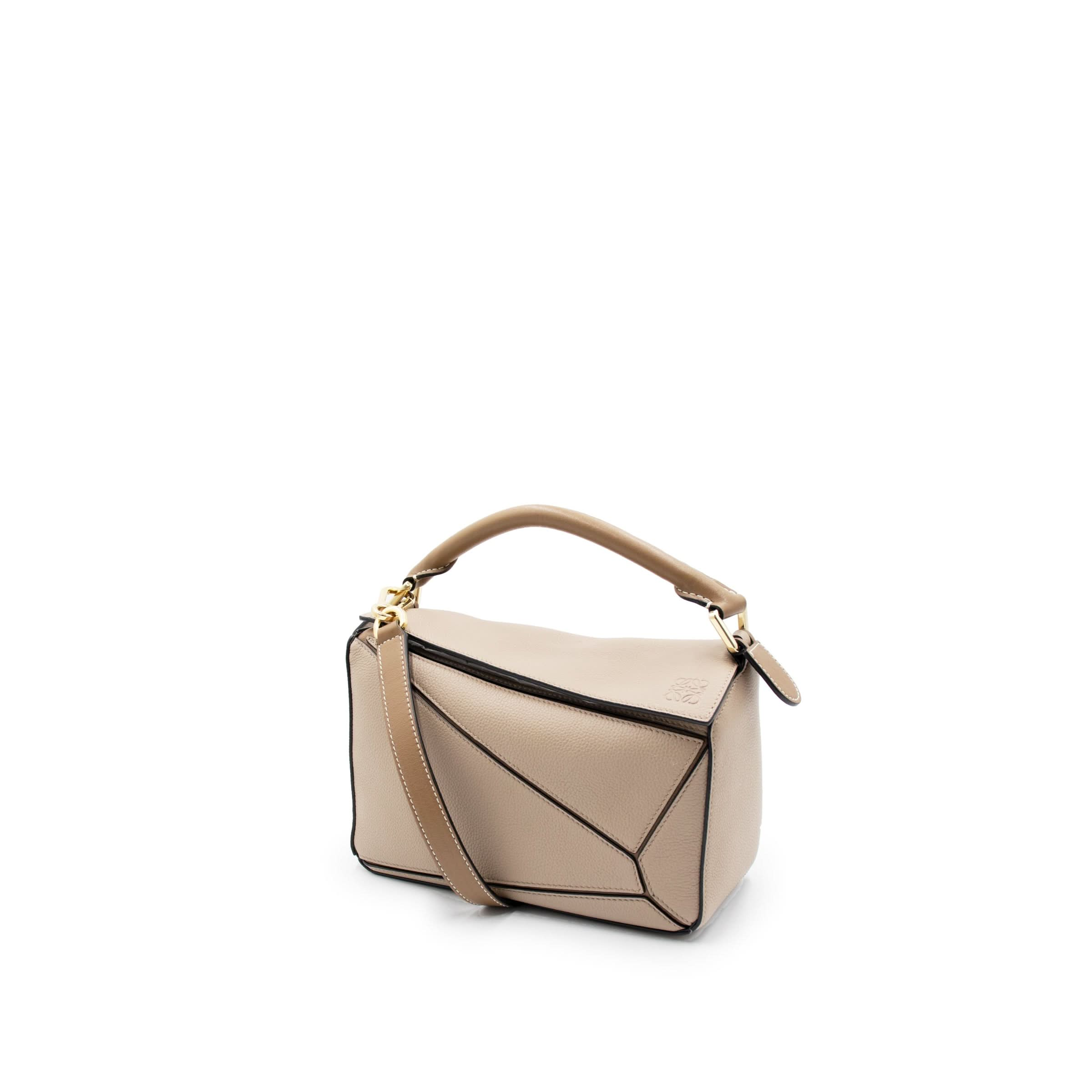 Small Puzzle Bag in Soft Grained Calfskin in Sand/Mink