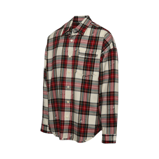 Reversible Plaid Emboidered Logo Shirt in White