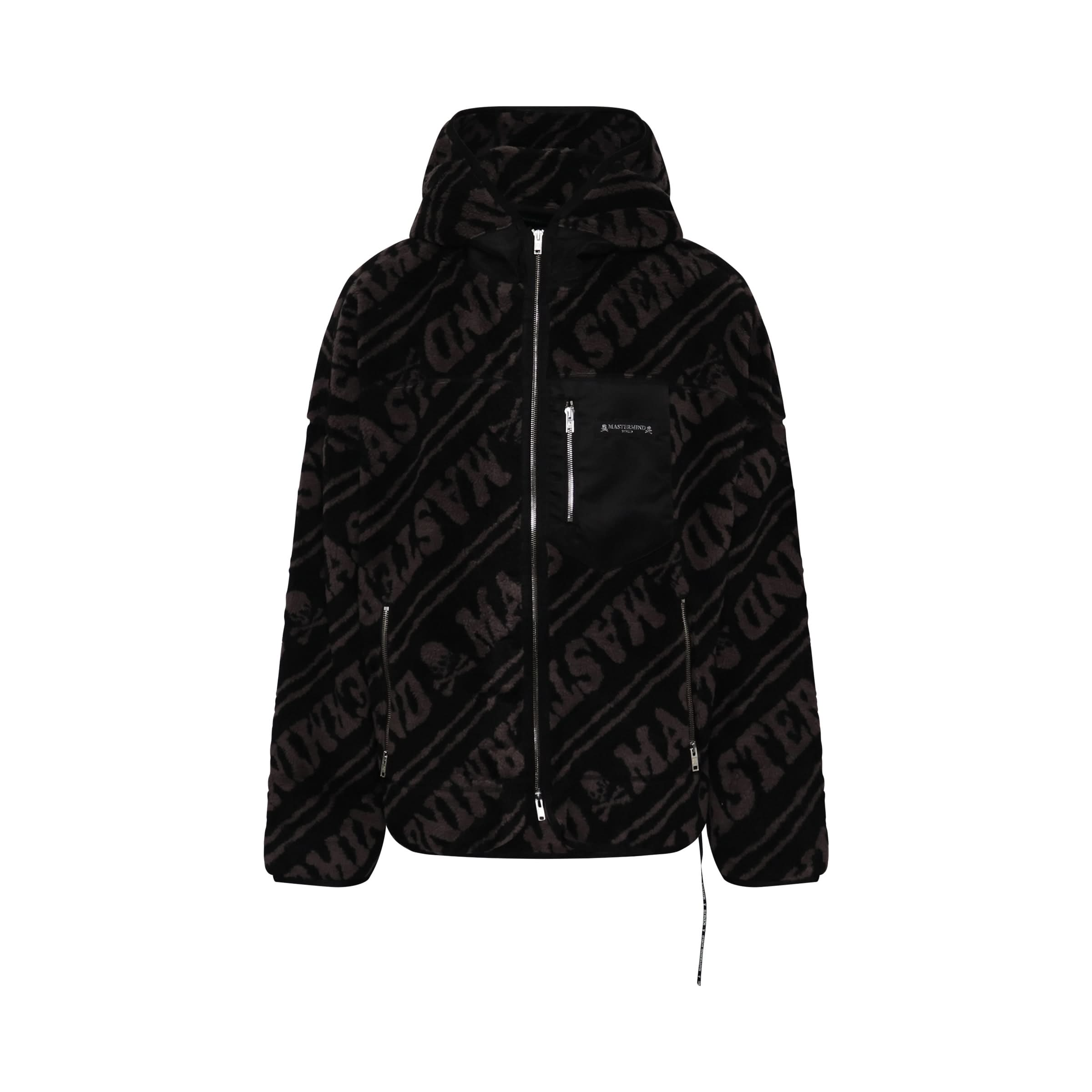 Sherapa Jacquard Zip Oversize Hooded Jacket in Black