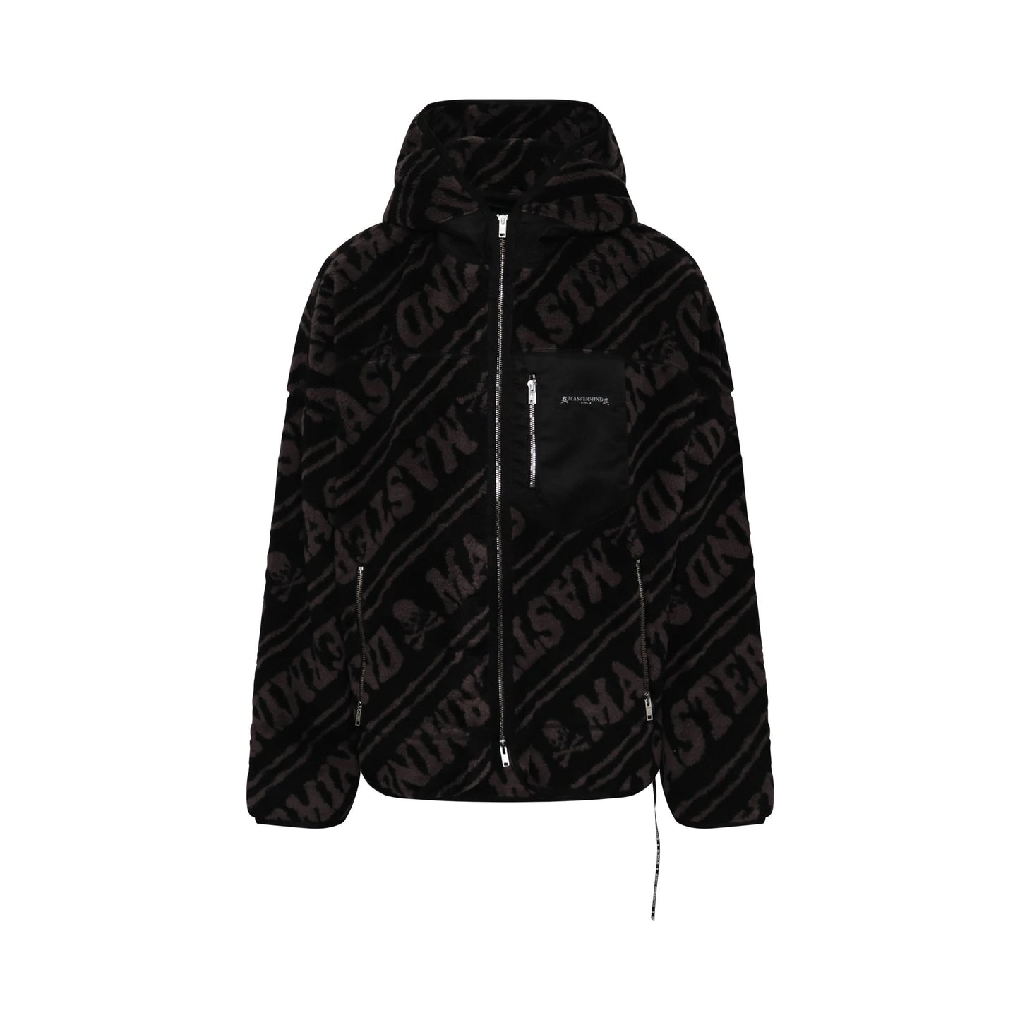 Sherapa Jacquard Zip Oversize Hooded Jacket in Black