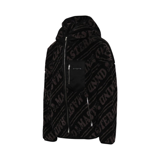 Sherapa Jacquard Zip Oversize Hooded Jacket in Black