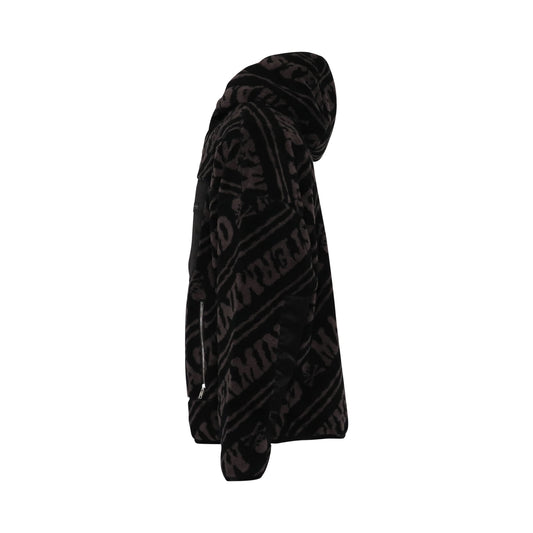 Sherapa Jacquard Zip Oversize Hooded Jacket in Black