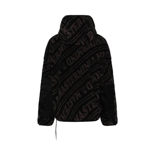 Sherapa Jacquard Zip Oversize Hooded Jacket in Black