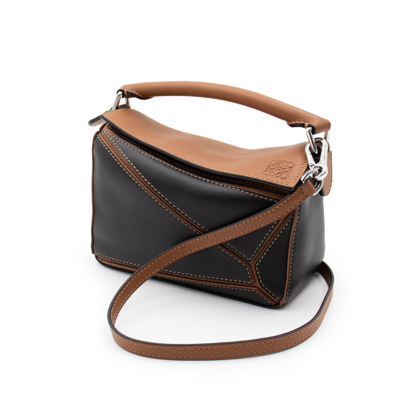 Loewe Mini Puzzle Bag in Classic Calfskin in Black/Tan