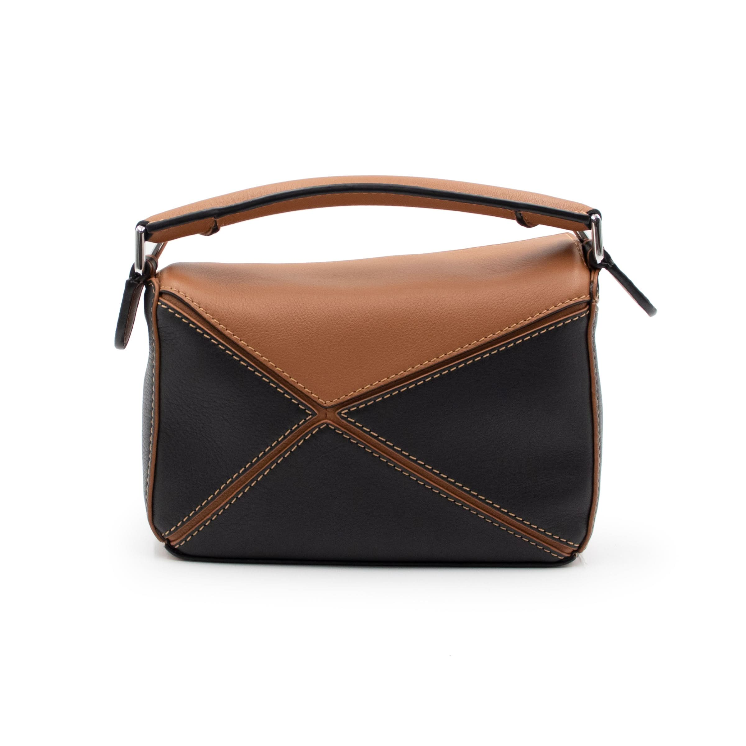 Loewe Mini Puzzle Bag in Classic Calfskin in Black/Tan