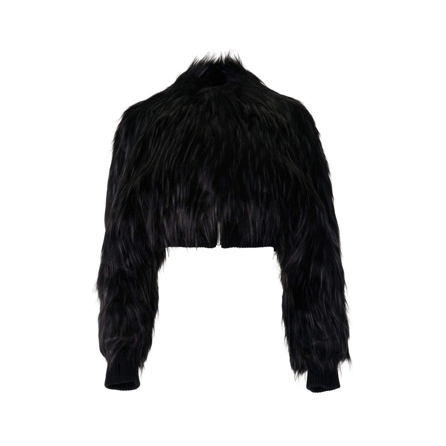 Faux Fur Bomber Jacket in Black