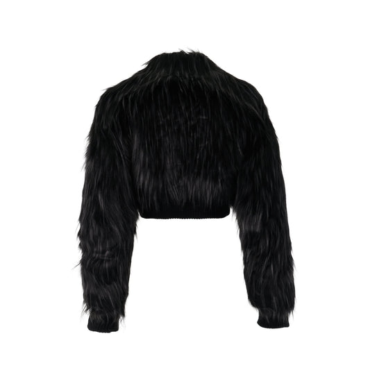 Faux Fur Bomber Jacket in Black