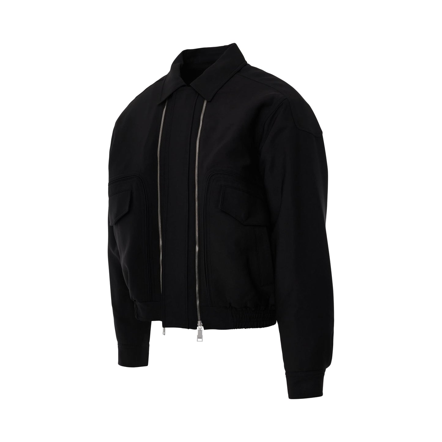 3 Front Zipper Details Bomber Jacket in Black