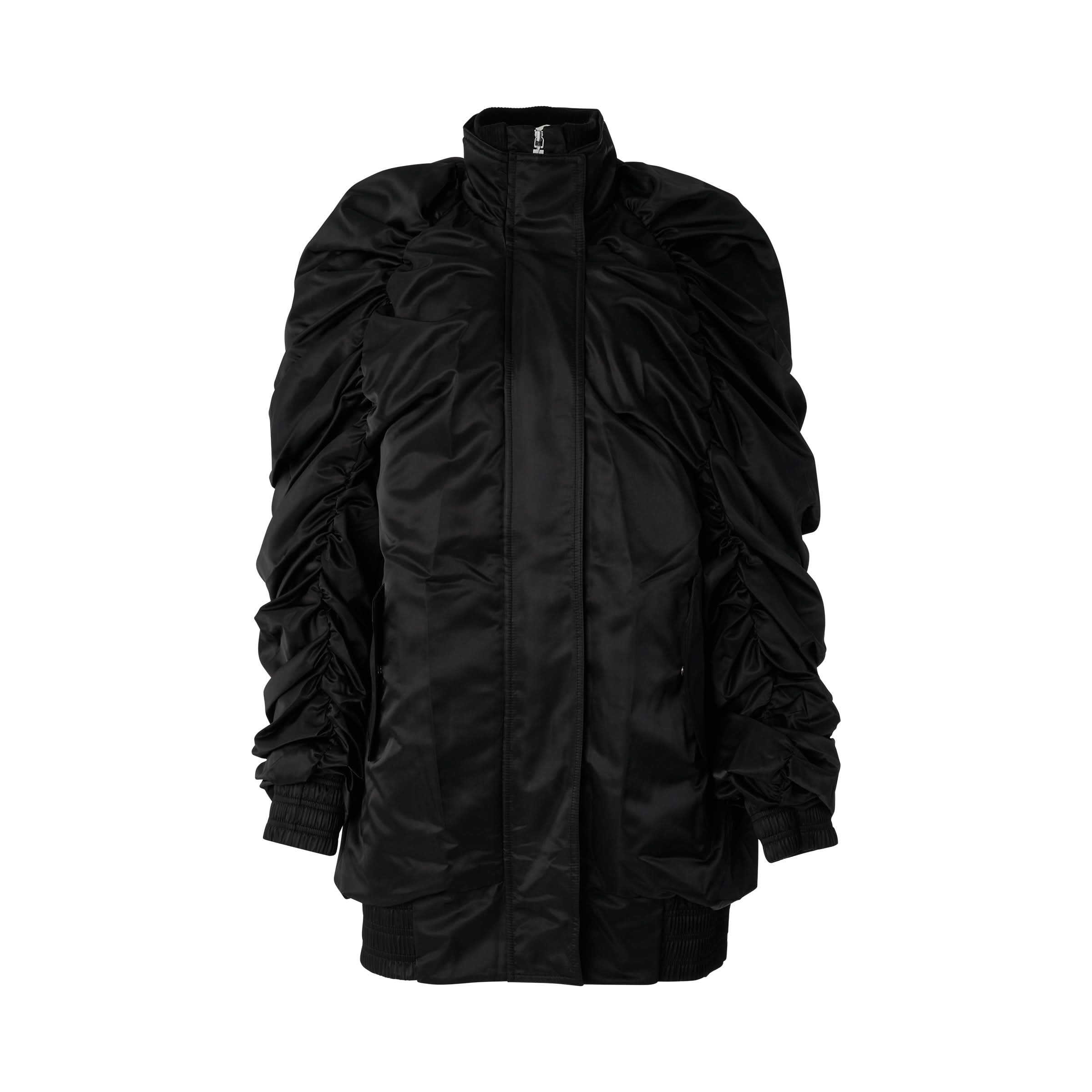 Gathered Sleeves Bomber Jacket in Black