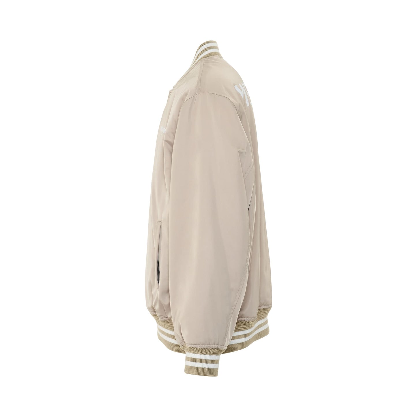 Oversized WD Logo Print Satin Bomber Jacket in Beige