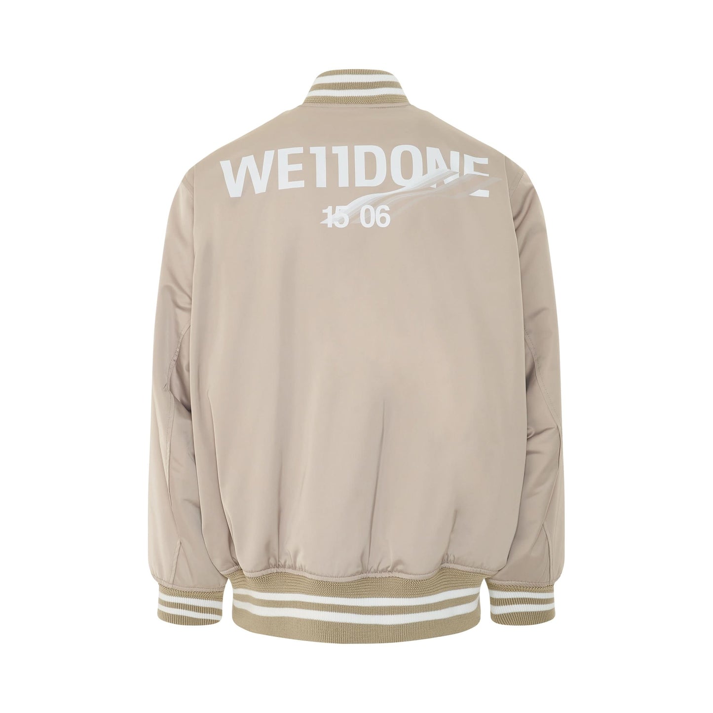 Oversized WD Logo Print Satin Bomber Jacket in Beige