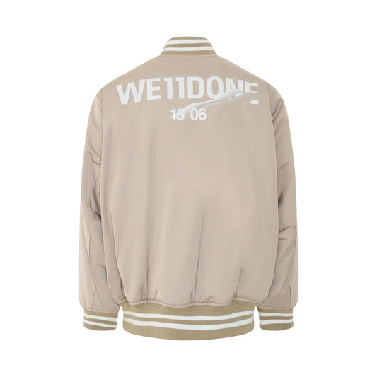 Oversized WD Logo Print Satin Bomber Jacket in Beige