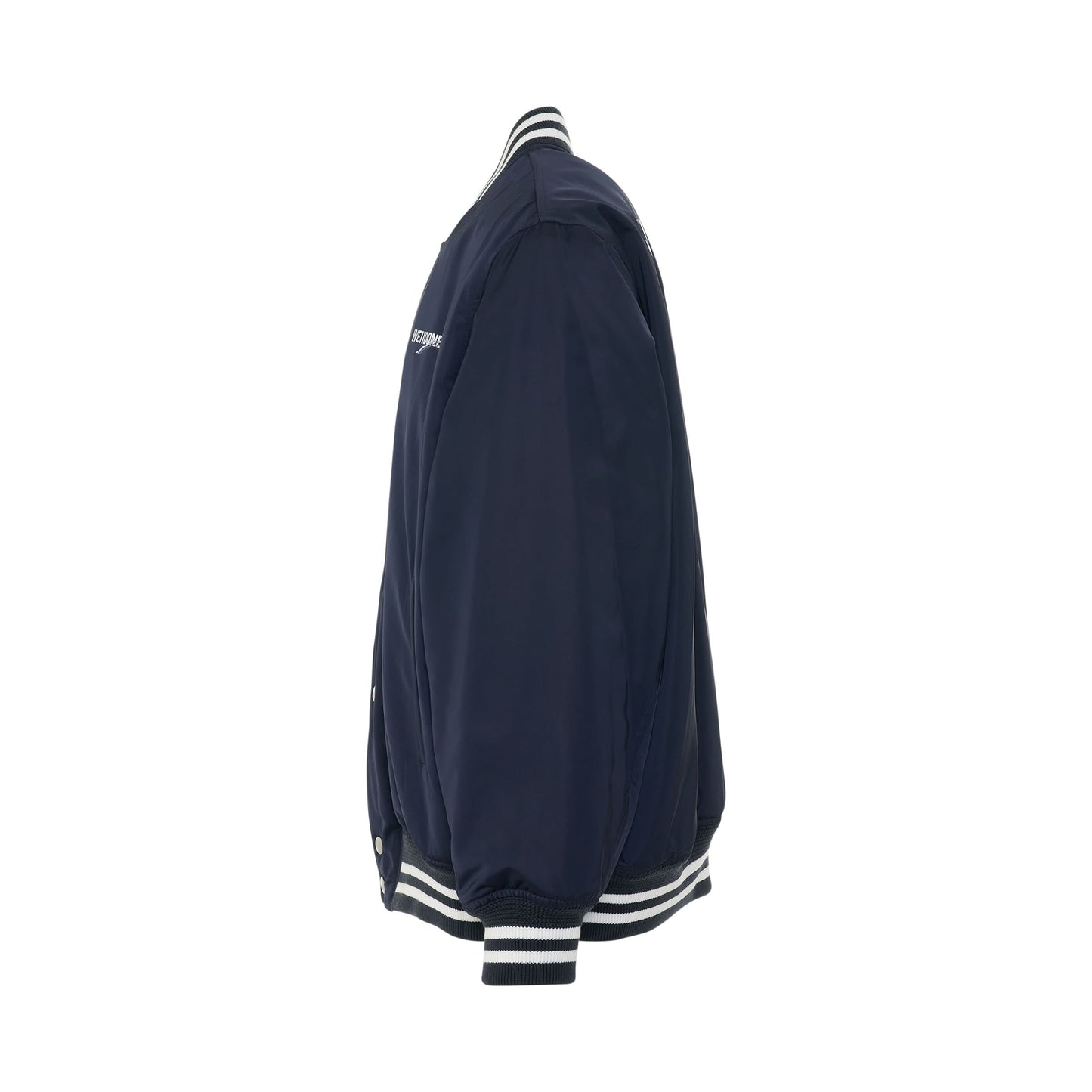 Oversized WD Logo Print Satin Bomber Jacket in Navy