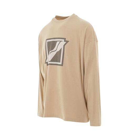 Square Logo Long Sleeve T-Shirt in Beige