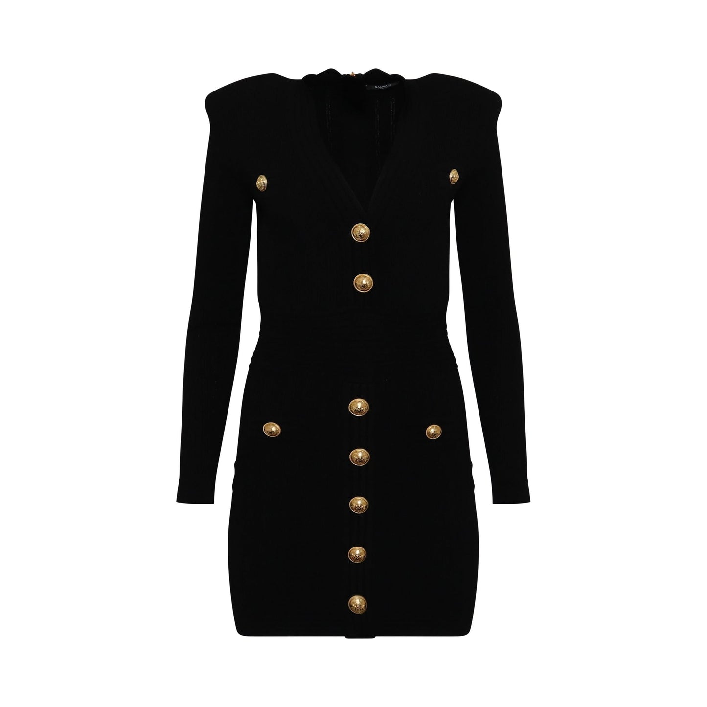 Long Sleeve Buttoned Knit Dress in Black