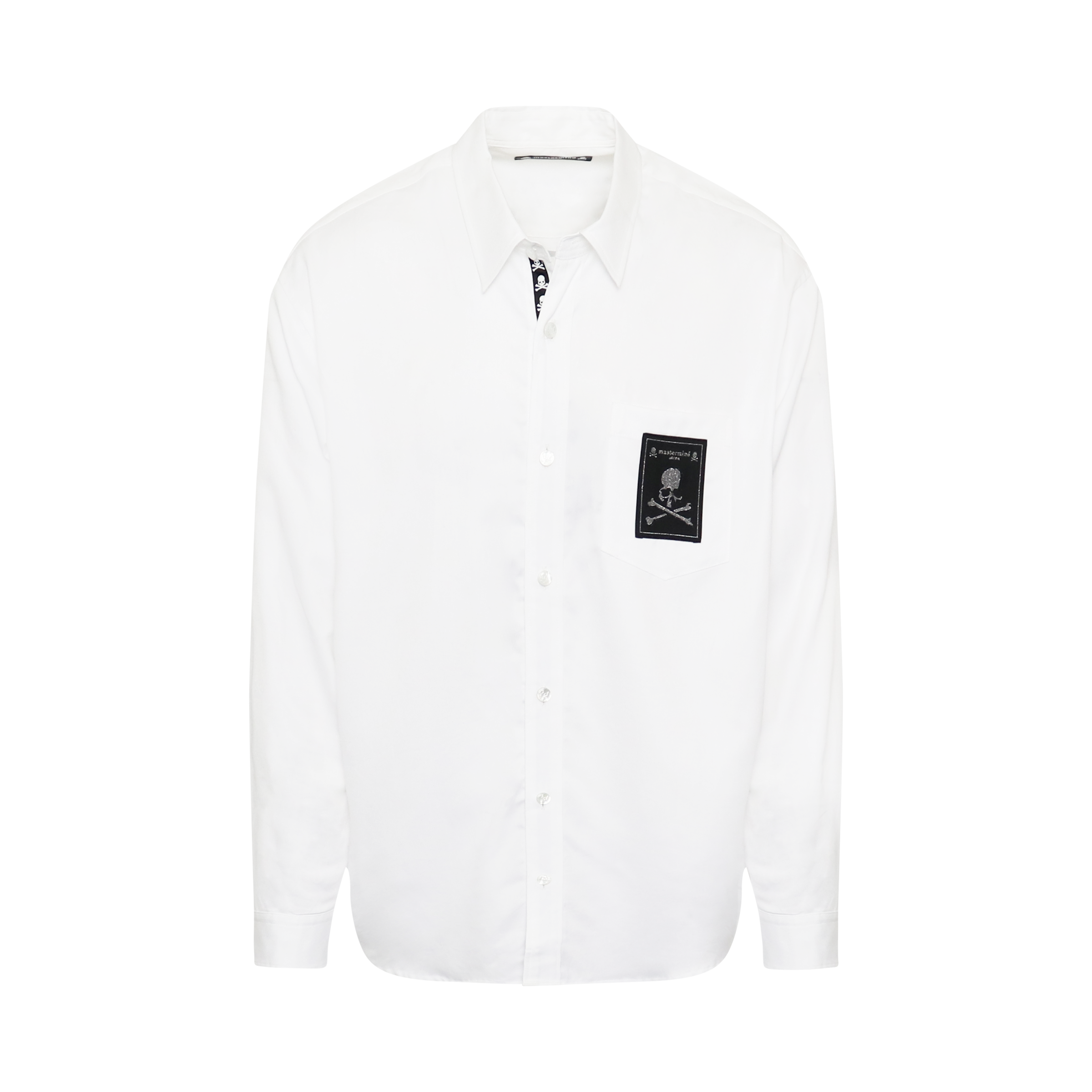 Printed Logo And Skull Satin Shirt in White