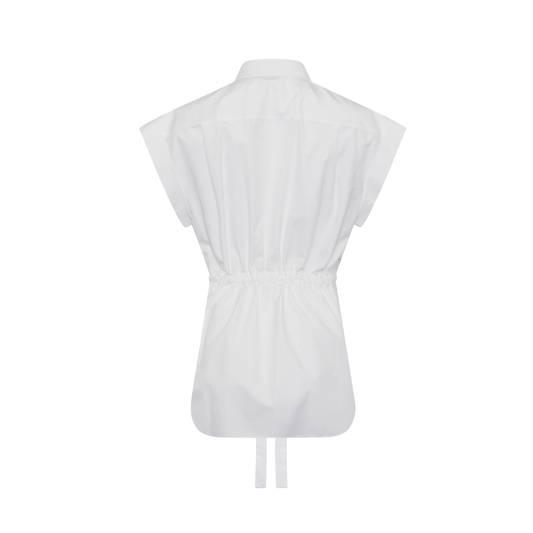 Drawstring Short Rolled Sleeves Shirt in White