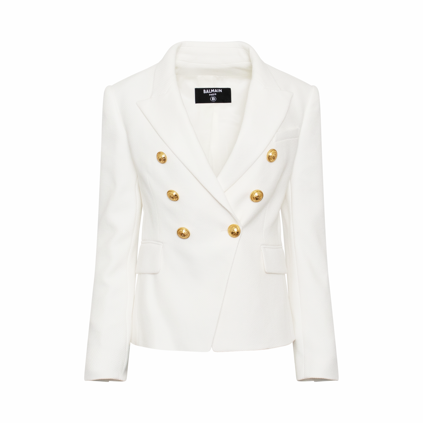 Classic Double Breasted Cotton Pique Blazer in White