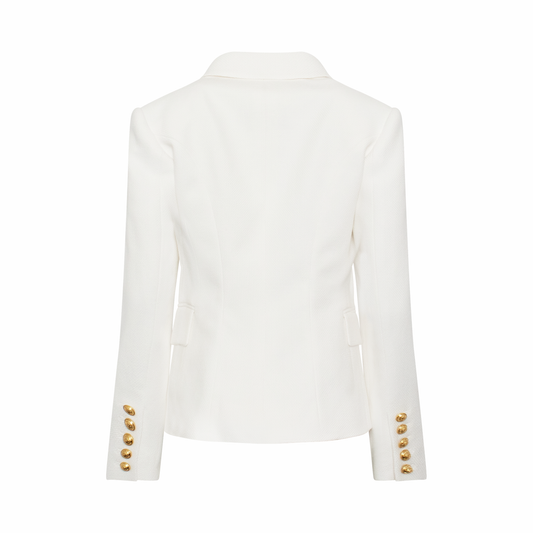 Classic Double Breasted Cotton Pique Blazer in White