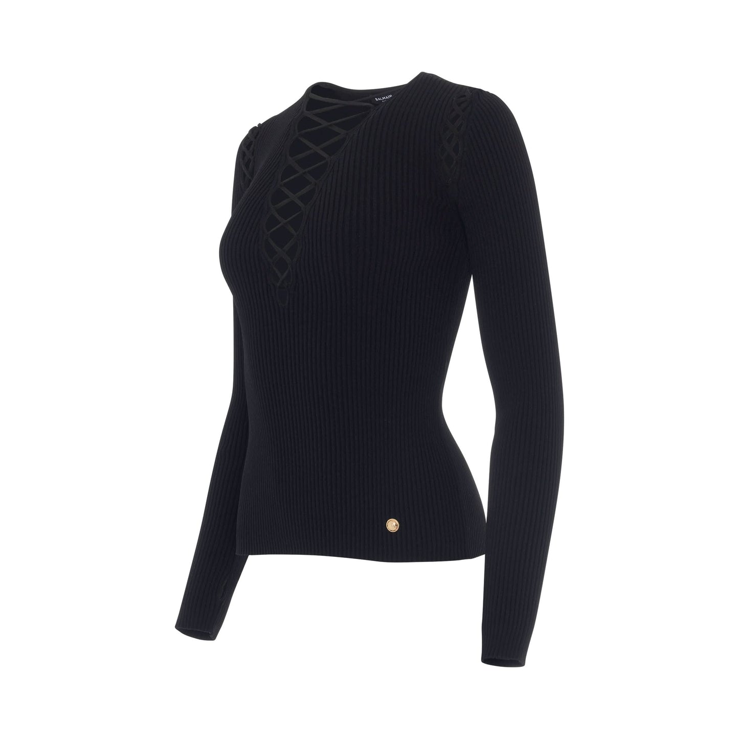 Laced Shoulder Details Knit Pullover in Black