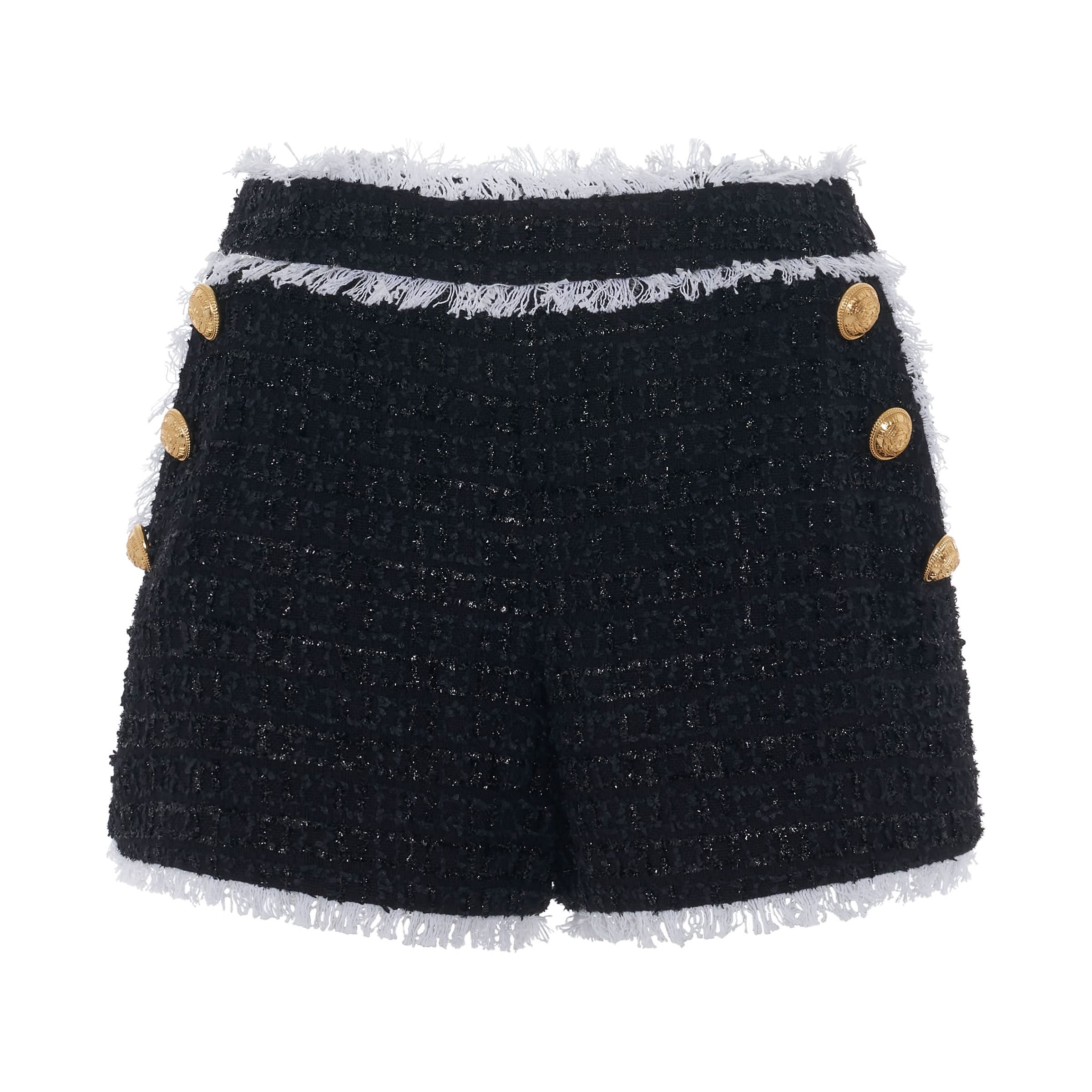 6 Button Tweed Shorts in Black/White