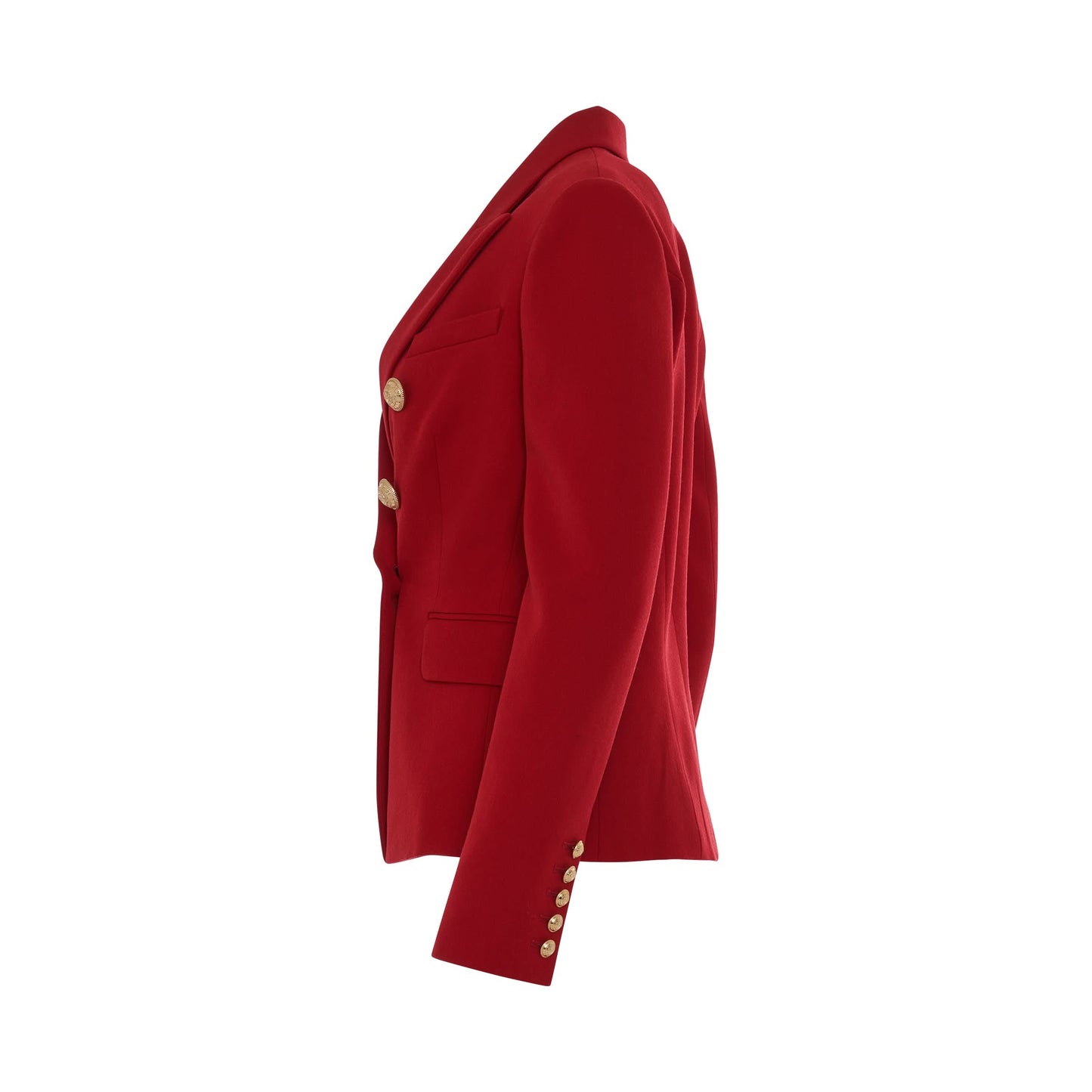 6 Button Grain De Poudre Fitted Jacket in Red