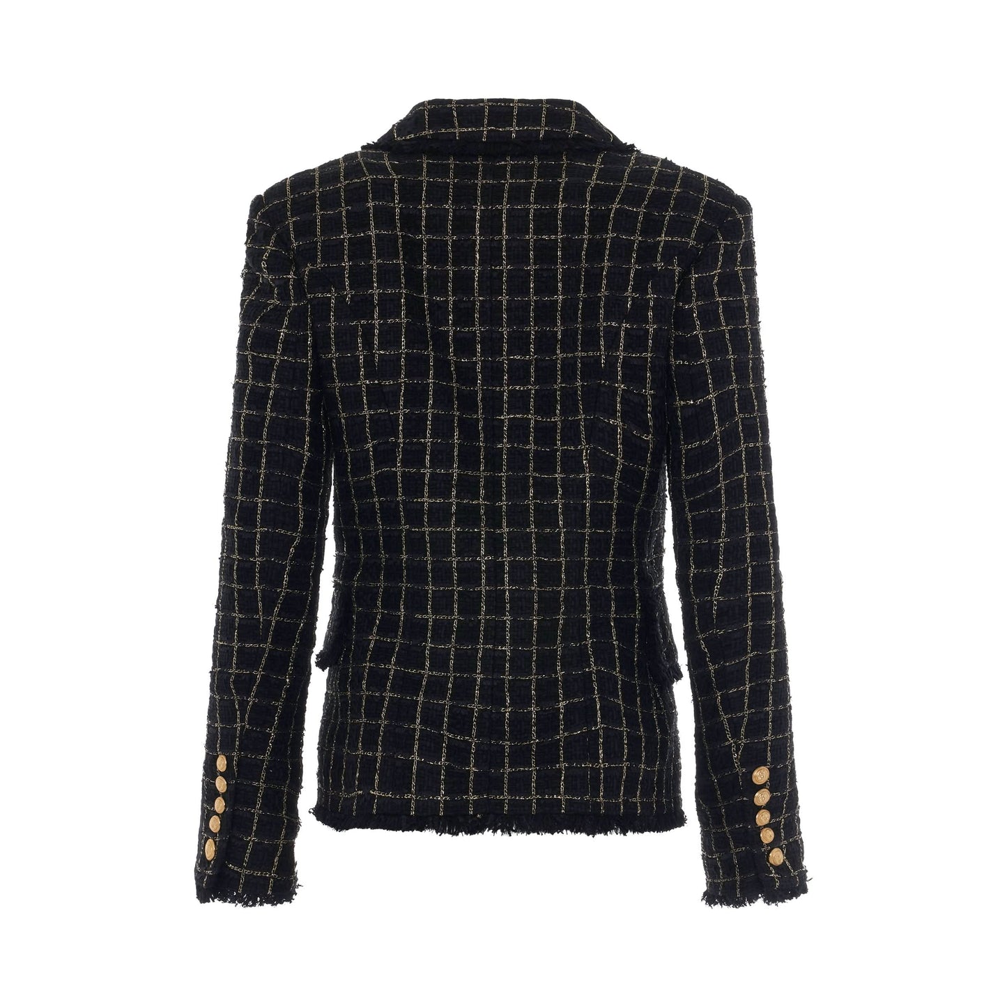 6 Button Double Breasted Squared Tweed Jacket in Black/Gold