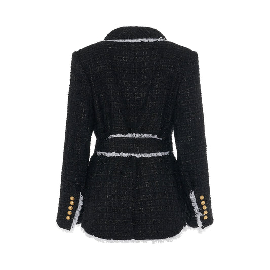 Shawl Collar 6 Button Pyjama Tweed Jacket in Black/White