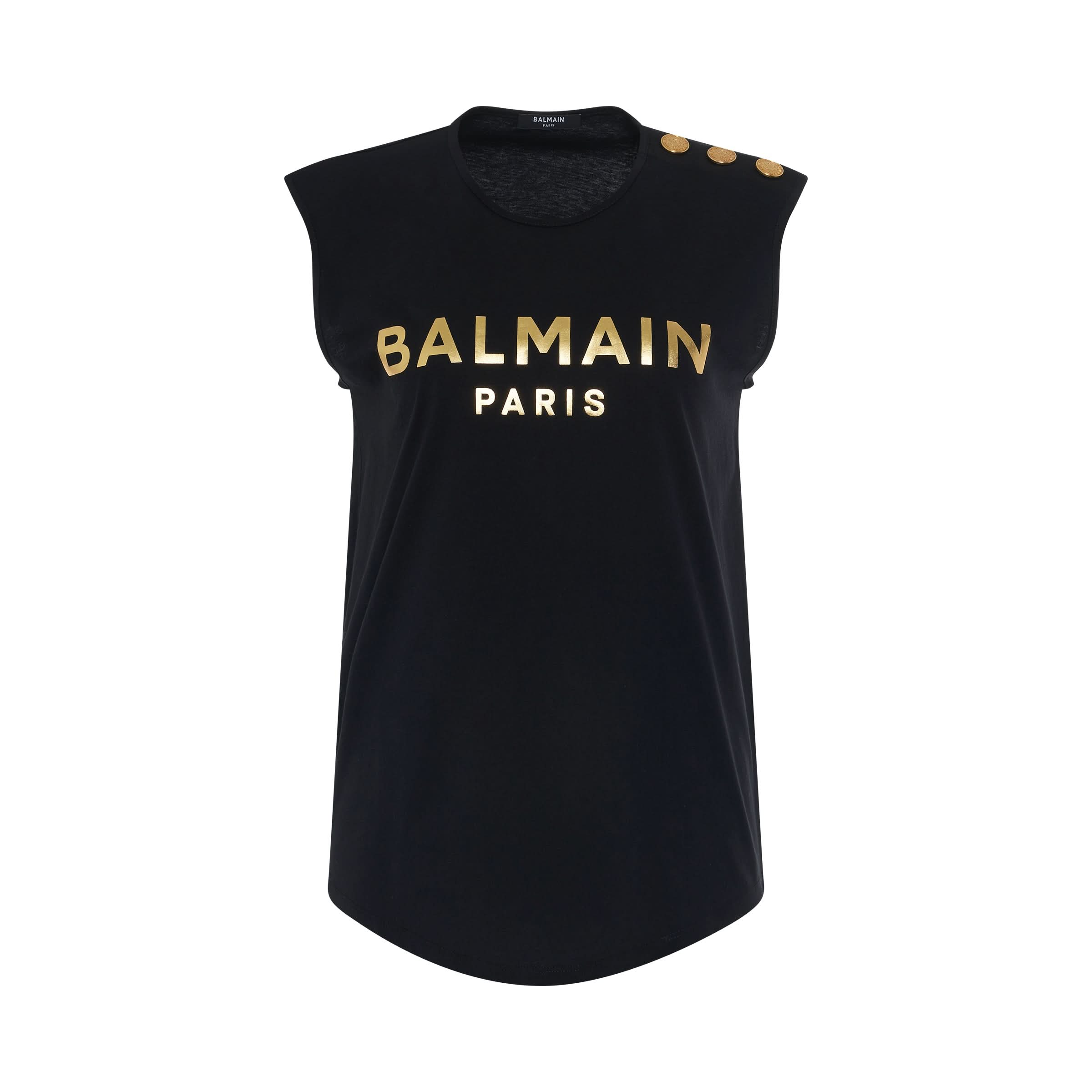 3 Button Metallic Logo  Tank Top in Black/Gold