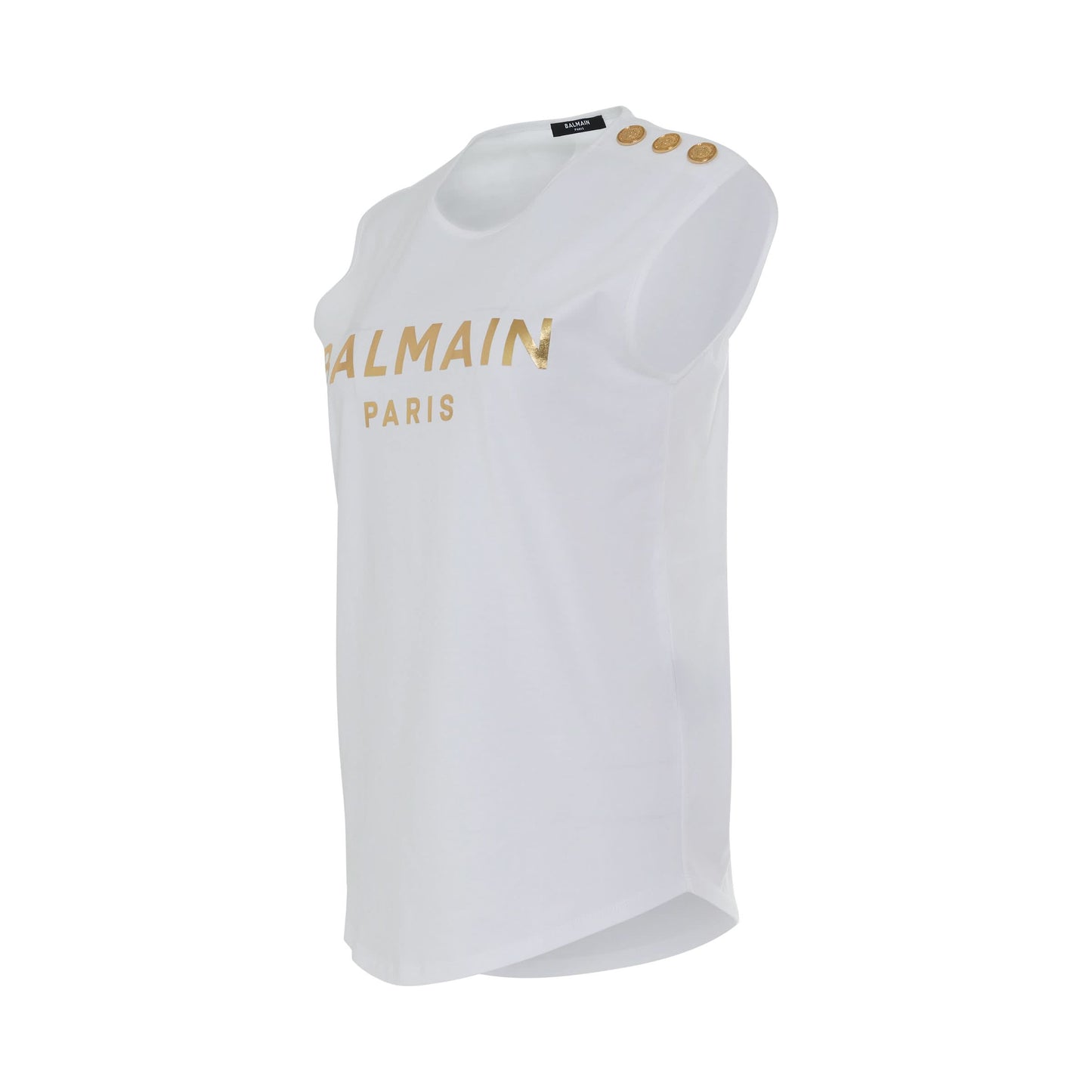 3 Button Metallic Logo  Tank Top in White/Gold