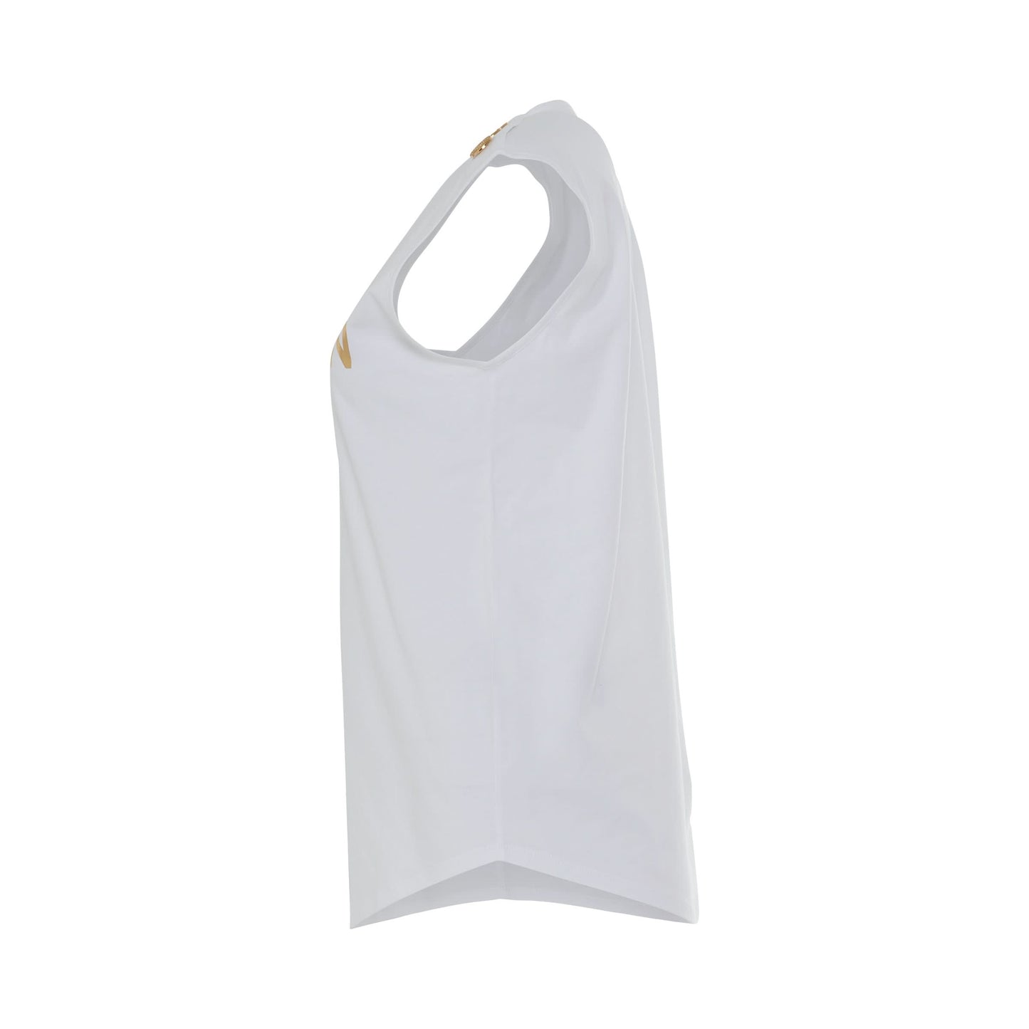 3 Button Metallic Logo  Tank Top in White/Gold