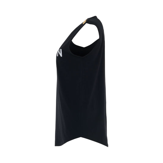 3 Button Logo Flock Tank Top in Black/White