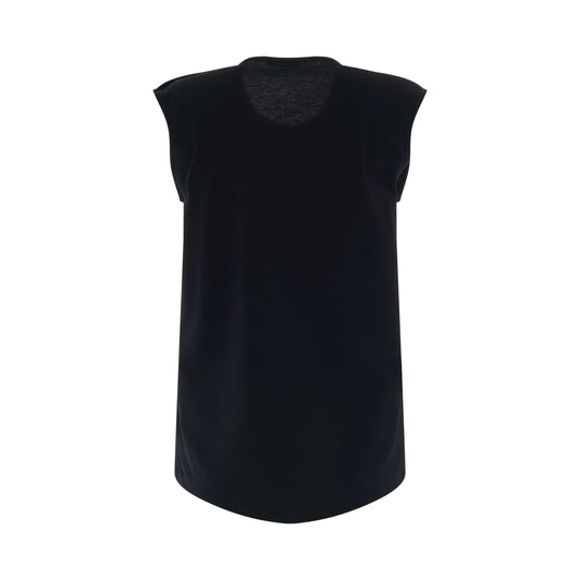 3 Button Logo Flock Tank Top in Black/White