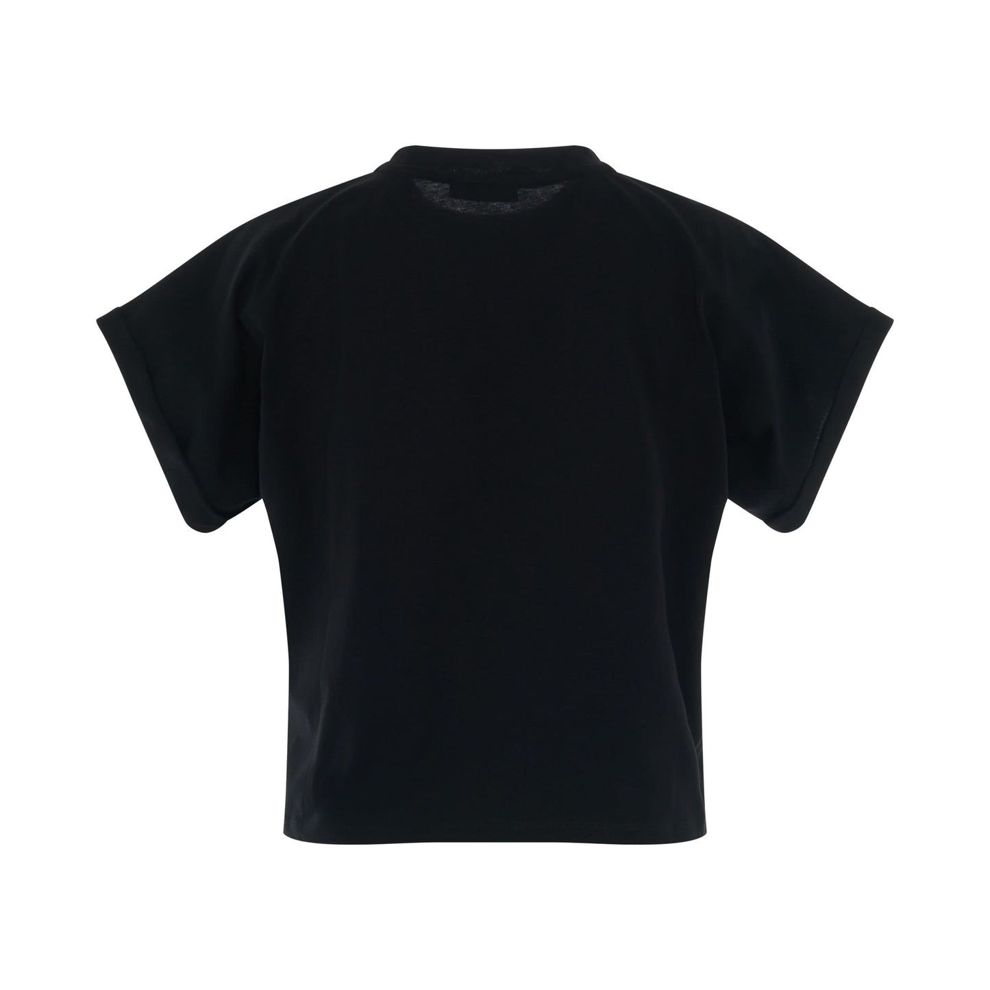 Cropped Logo Flock Detail Loose Fit T-Shirt in Black