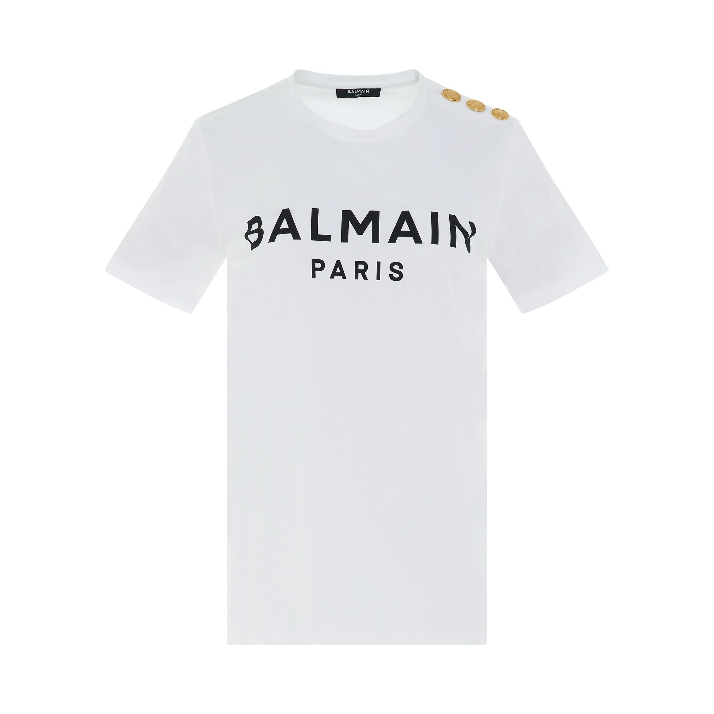 3 Button Printed Logo Classic Fit T-Shirt in White/Black