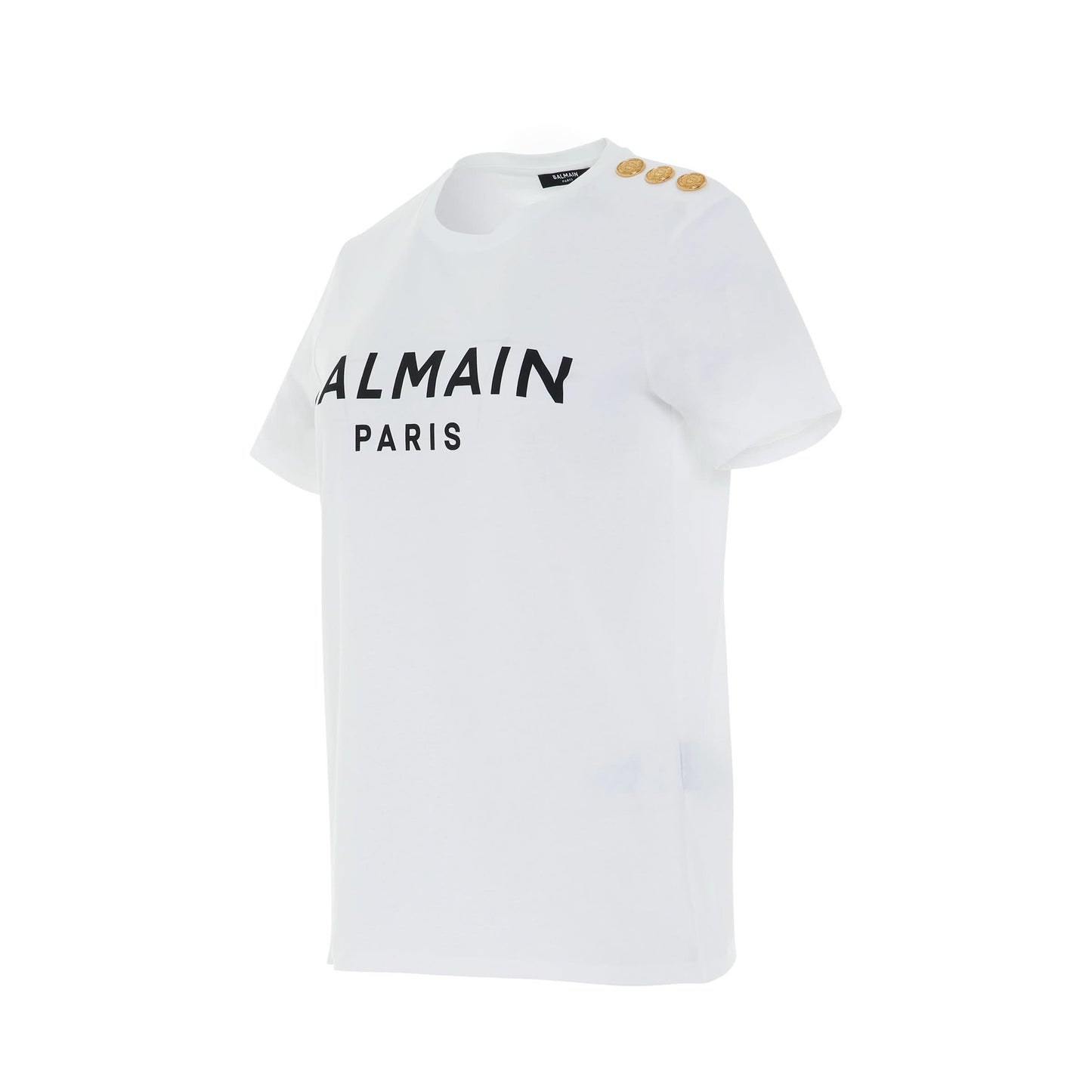 3 Button Printed Logo Classic Fit T-Shirt in White/Black