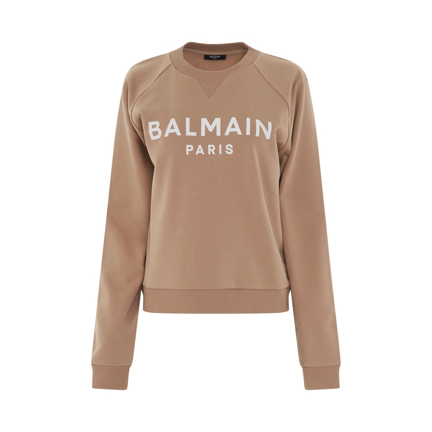 Printed Logo Long Sleeve Sweatshirt in Sand/White