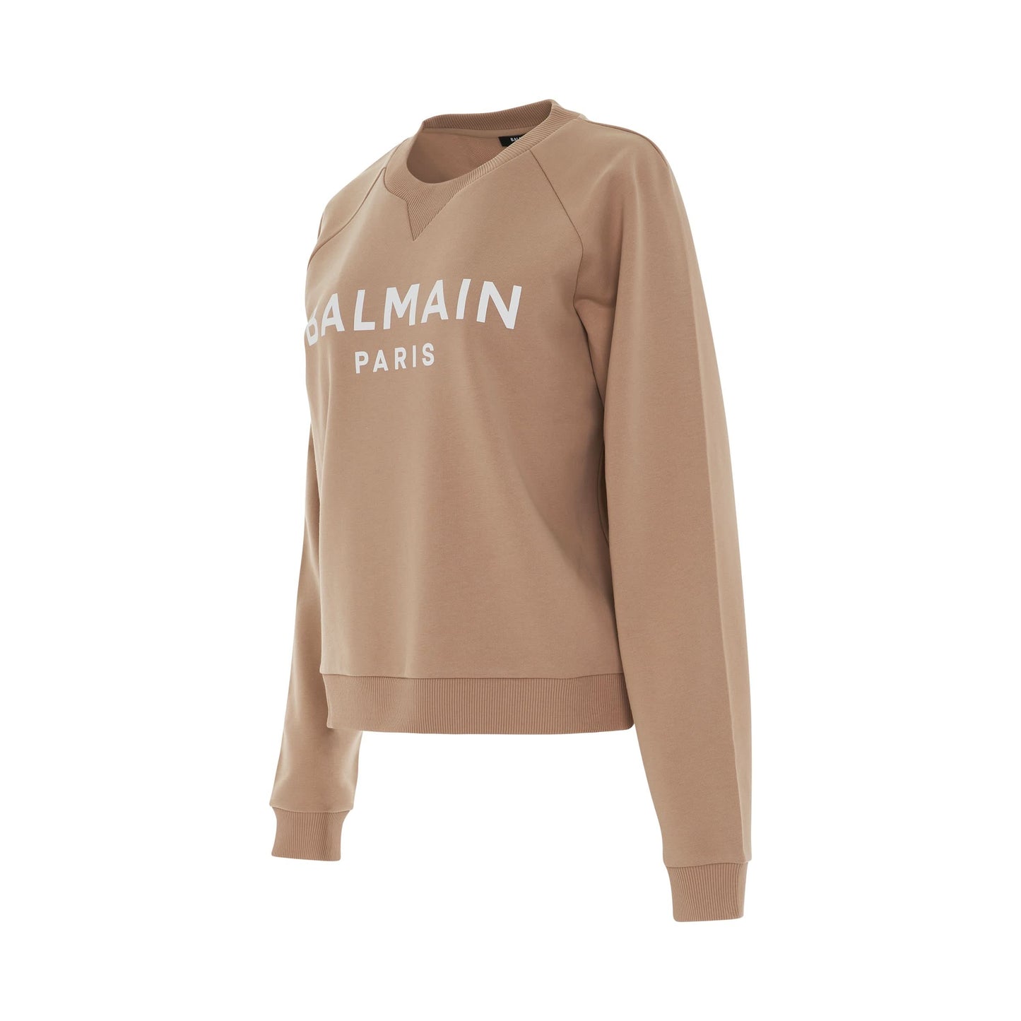 Printed Logo Long Sleeve Sweatshirt in Sand/White