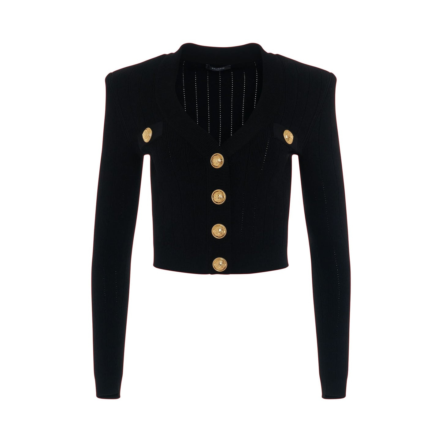 Cropped Buttoned Long Sleeve Knit Cardigan in Black