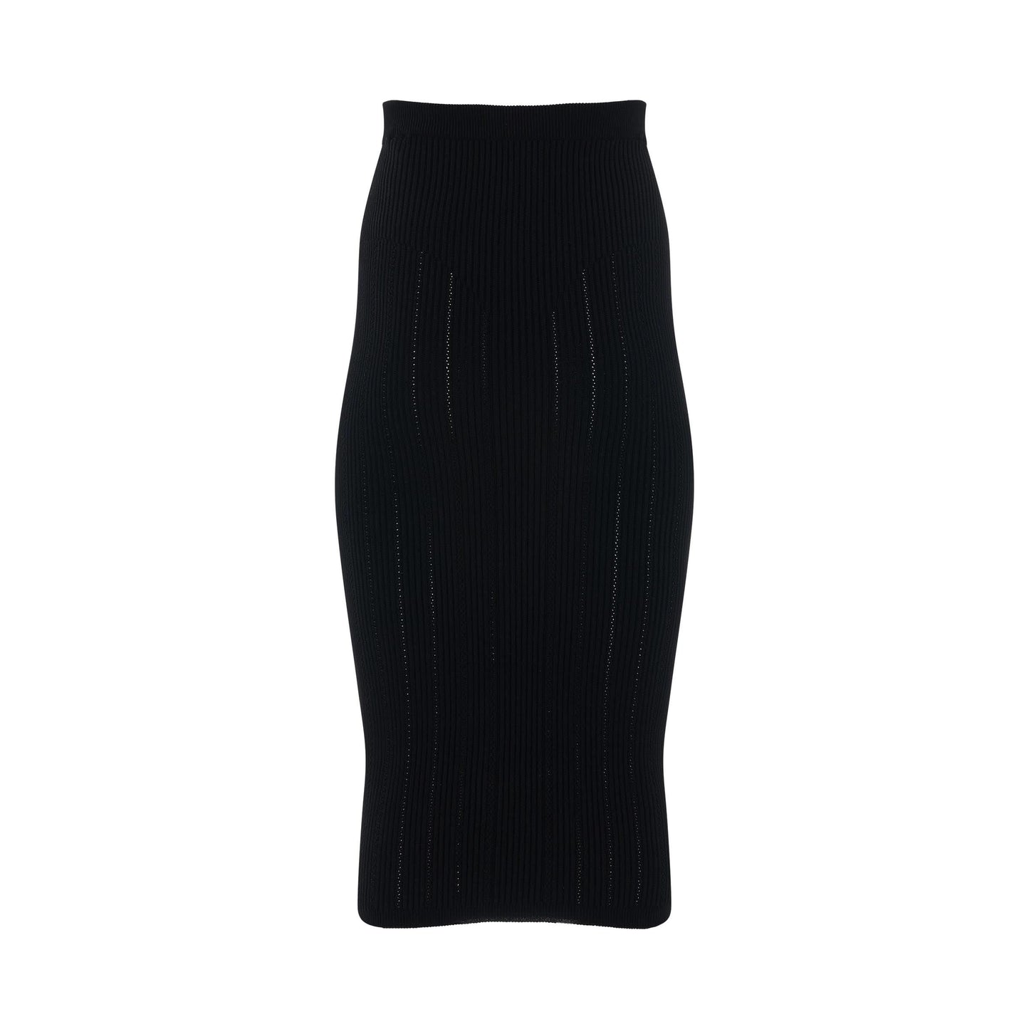 High Waisted 6 Button Knitted Midi Skirt in Black