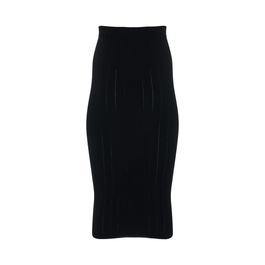 High Waisted 6 Button Knitted Midi Skirt in Black