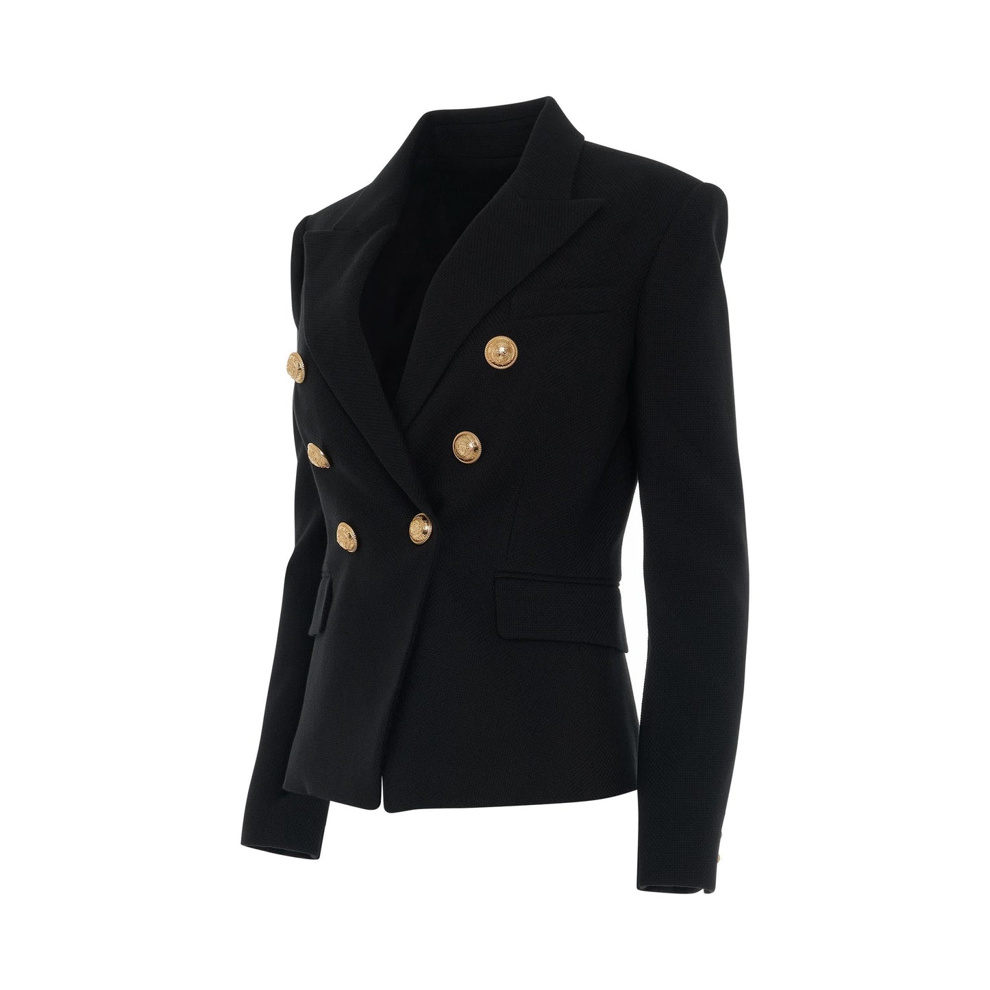 6 Button Long Sleeve Cotton Pique Jacket in Black