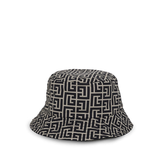 Monogram Nylon Reversible Bucket Hat in Black/Ivory