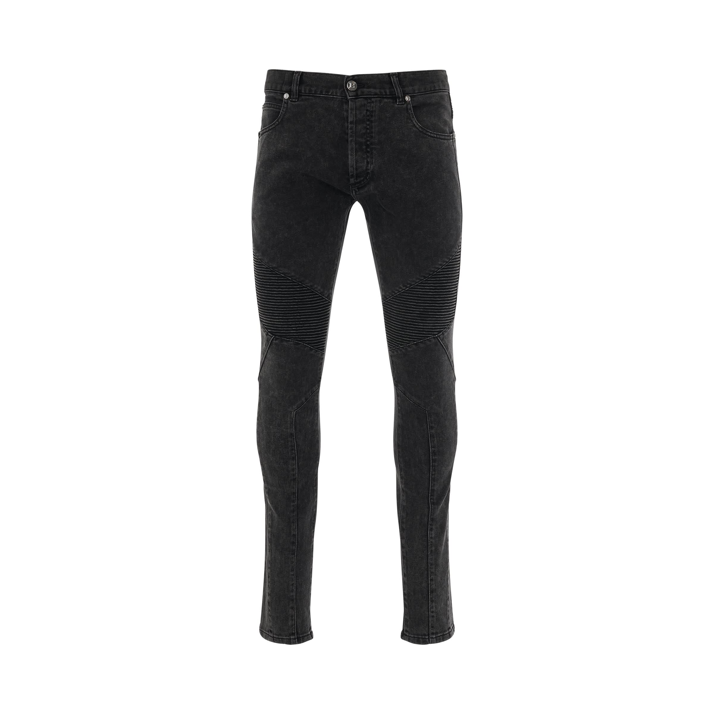 Ribbed Slim Multi-Cuts Jeans in Washed Black