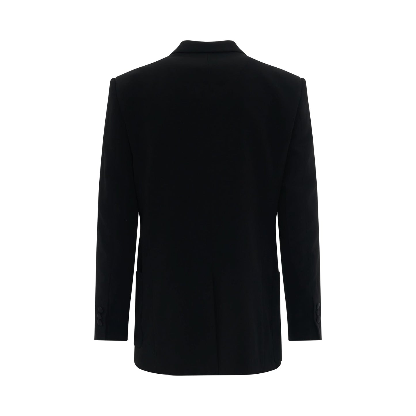 Double Breasted Crepe Blazer with Monogram Lining in Black