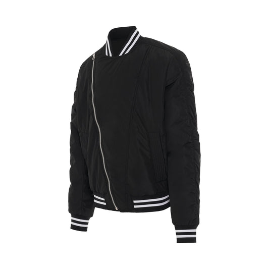 Nylon Diagonal Zip Bomber Jacket in Black/White