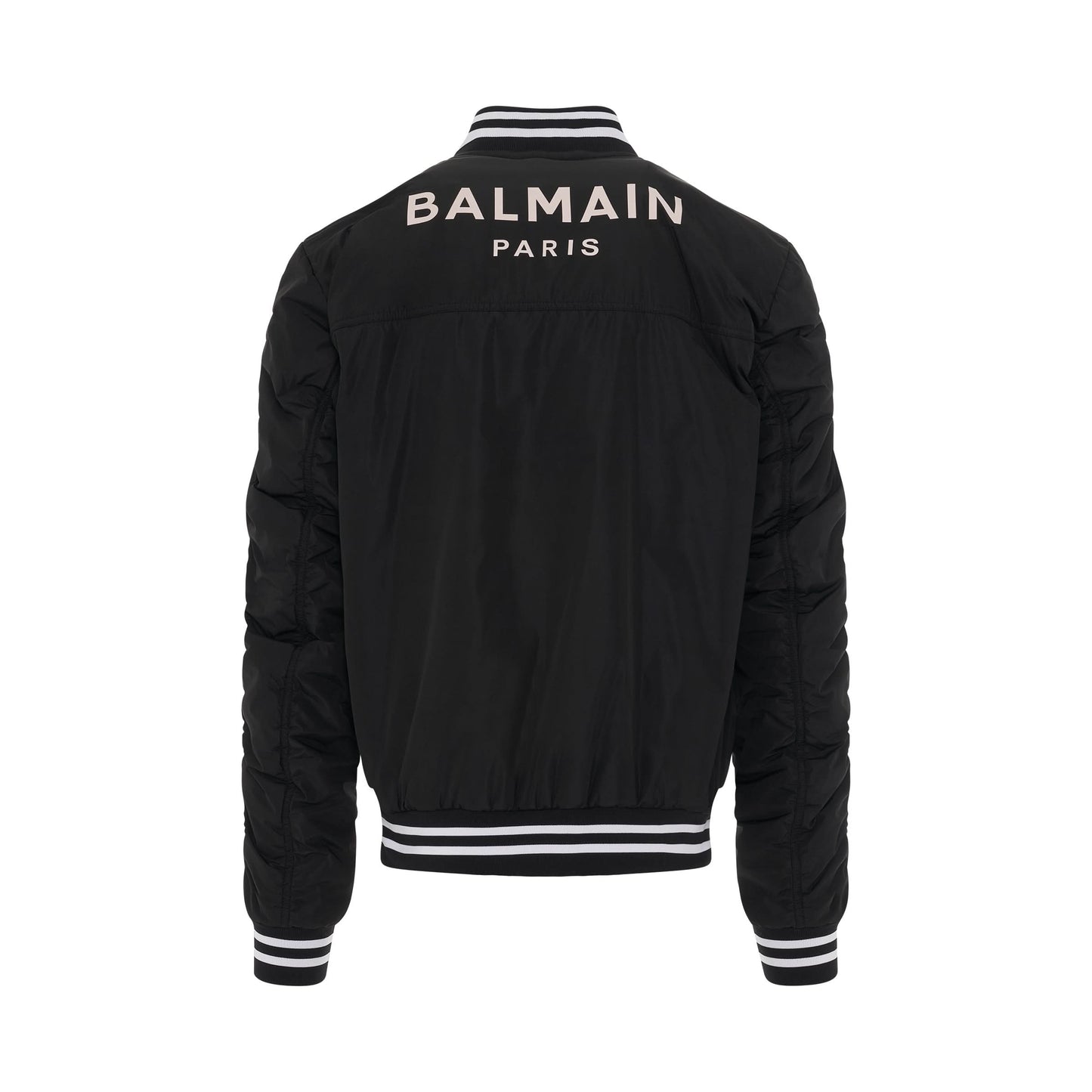 Nylon Diagonal Zip Bomber Jacket in Black/White